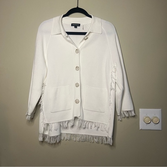 Repeat Size XS Cotton Blend Cardigan Fringe Ivory - Picture 3 of 13